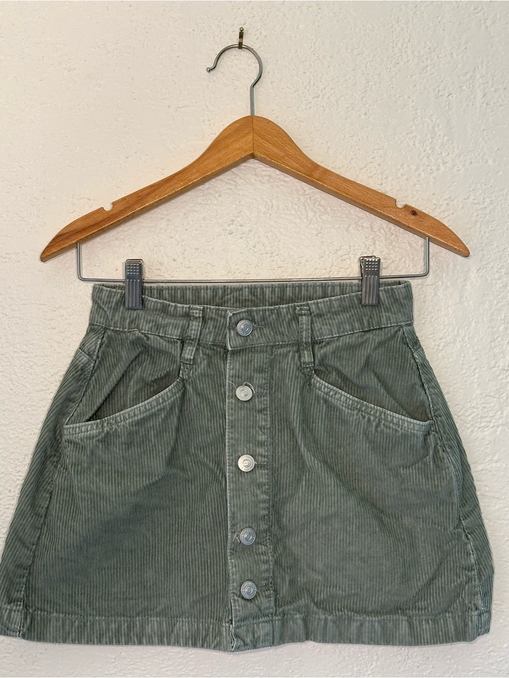 Free People Olive Green Corduroy Button-Front Mini Skirt